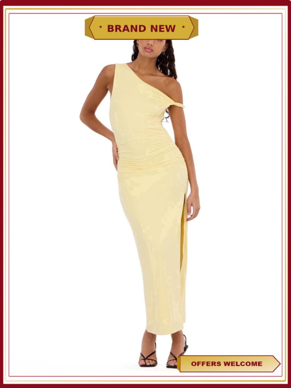 Women's Maxi Dress with Side Ruching High Neckline Side Slit Fitted Evening
